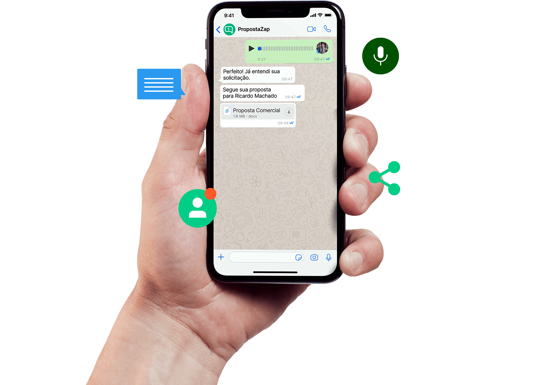 Transforme áudios de WhatsApp em propostas.
